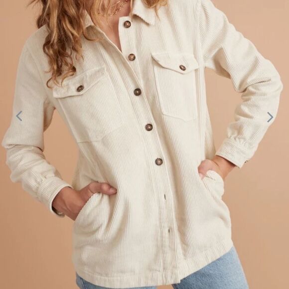 Marine layer Jemma Cord Overshirt in Ivory - Picture 4 of 8